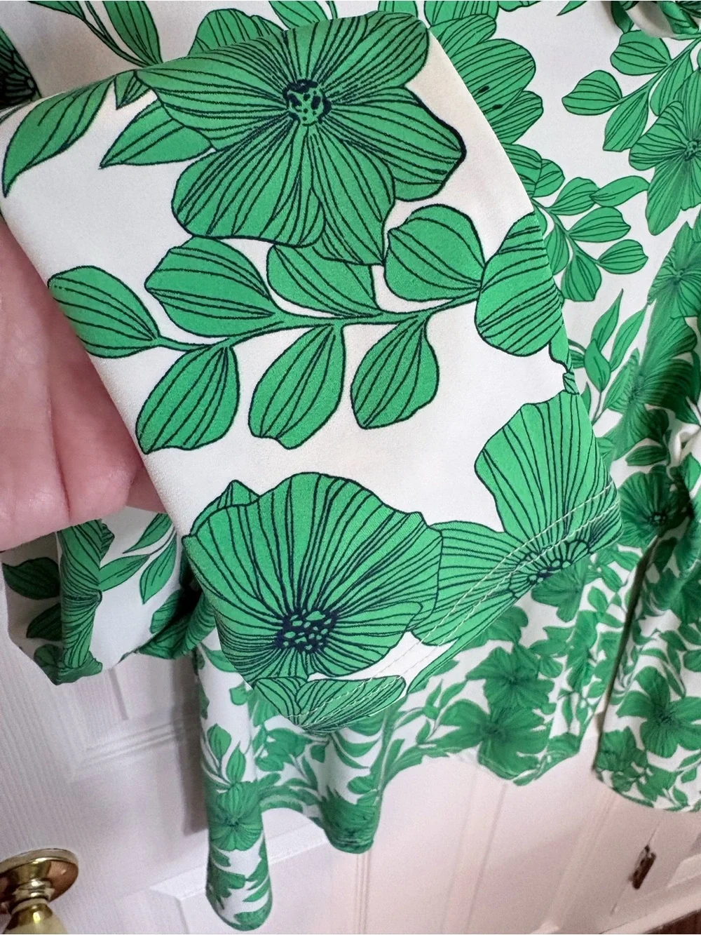J.Crew Green Floral Turtleneck Top XL Stretch Long Sleeve